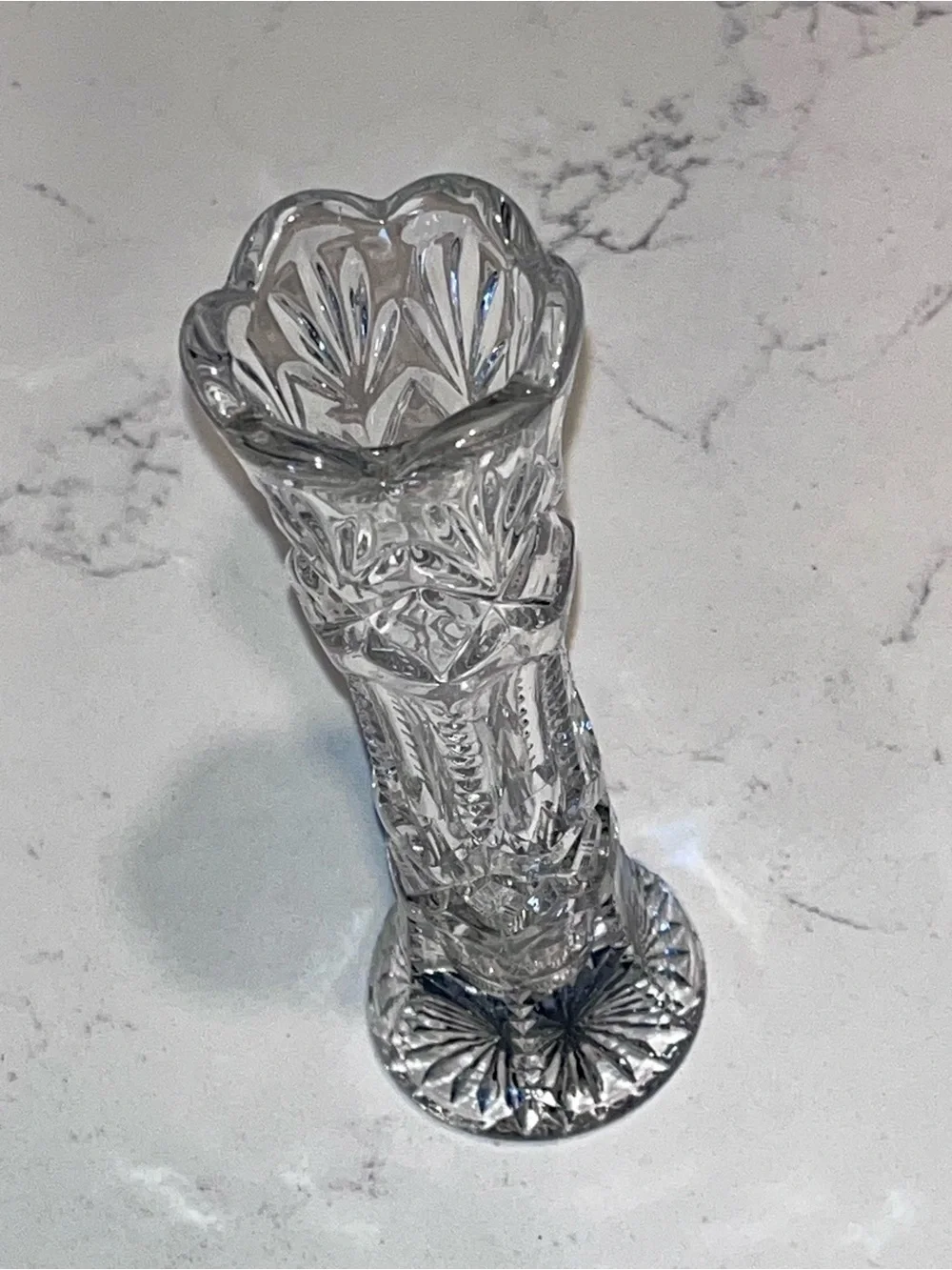 antique American Brilliant Period (ABP) cut crystal stem glass vase 5 3/4” tall